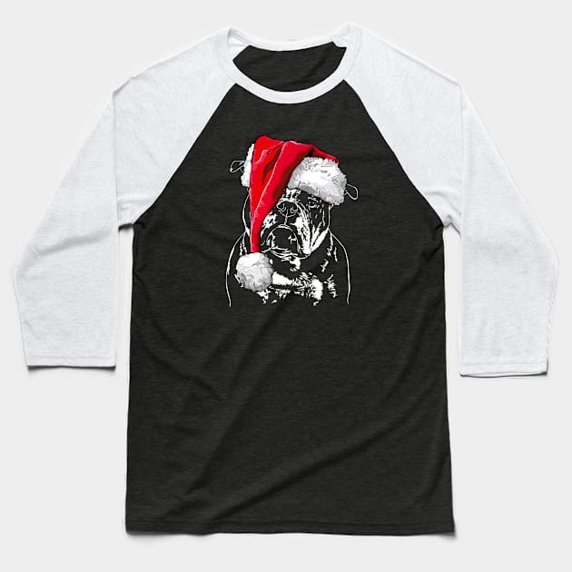 Funny Santa Old English Bulldog Merry Christmas dog Baseball T-Shirt by wilsigns